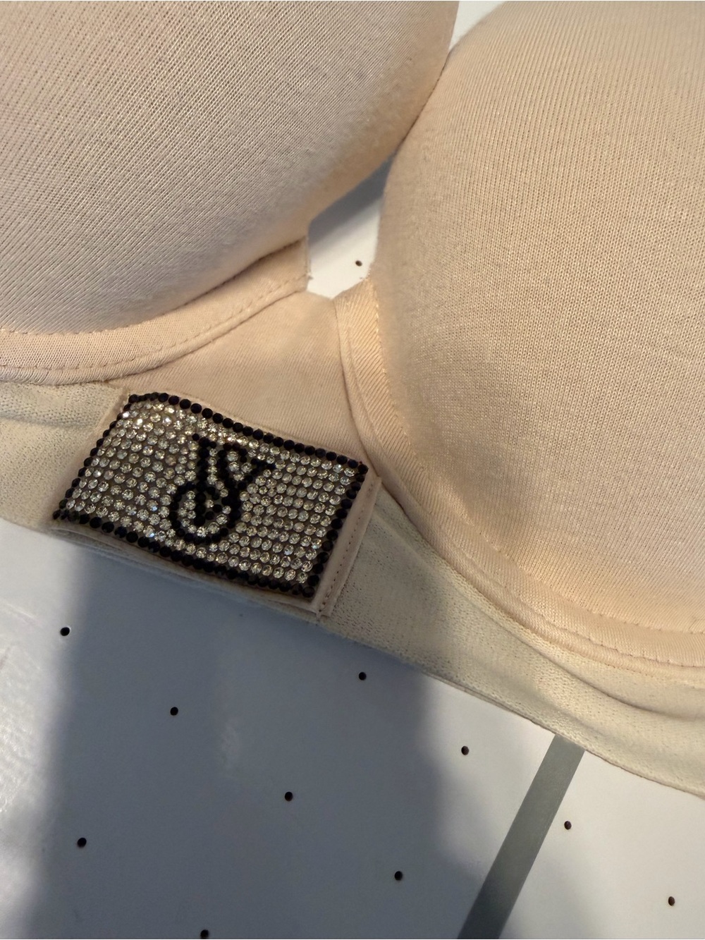 Victoria's Secret Beige Strapless Padded Bra with Rhinestone Logo